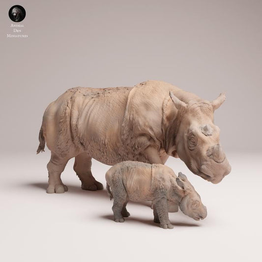 Sumatran Rhino Female and Calf - UNPAINTED - Animal Den Miniatures