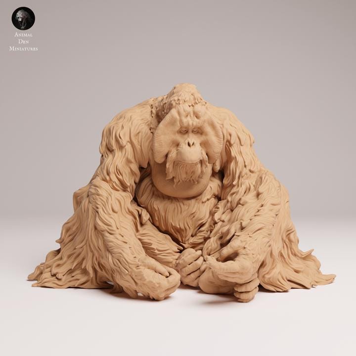 Sumatran Orangutan Sitting - UNPAINTED - Animal Den Miniatures
