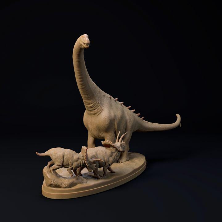 Alamosaurus and Bravoceratops - UNPAINTED - Dino and Dog Miniatures