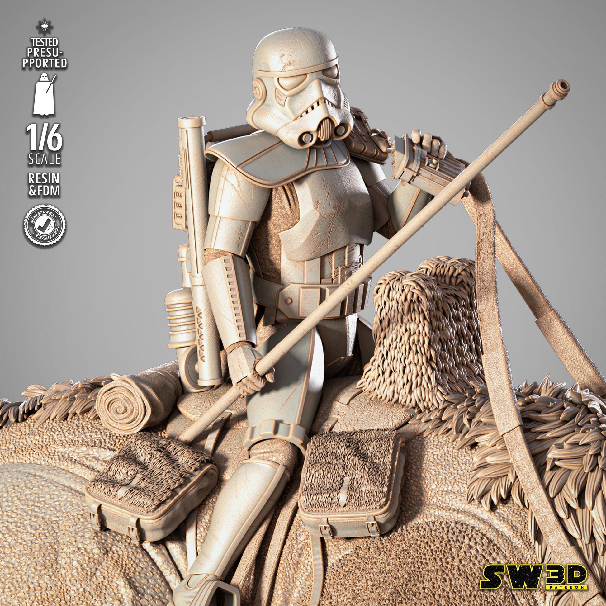 Sand Trooper in Dewback Sculpture - UNPAINTED FAN ART - Star Wars 3D Models