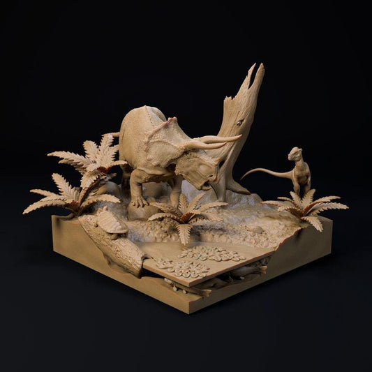 Hell Creek Triceratops diorama - UNPAINTED - Dino and Dog Miniatures