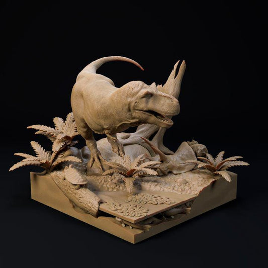 Hell Creek Tyrannosaurus diorama - UNPAINTED - Dino and Dog Miniatures