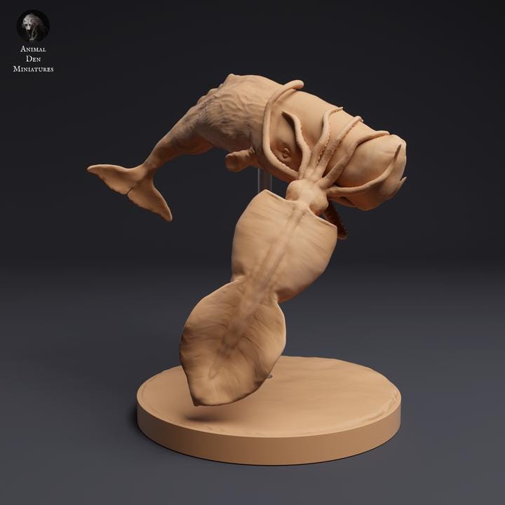 Colossal Squid vs Sperm Whale - UNPAINTED - Animal Den Miniatures