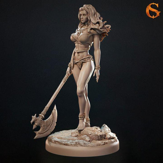 Paivi the Red, Female Human Barbarian - UNPAINTED - SolGood Creations