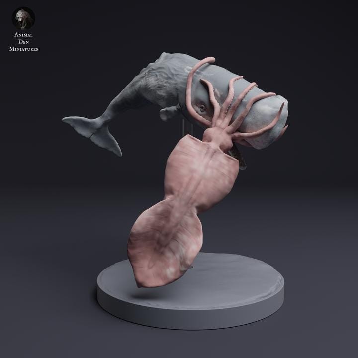 Colossal Squid vs Sperm Whale - UNPAINTED - Animal Den Miniatures