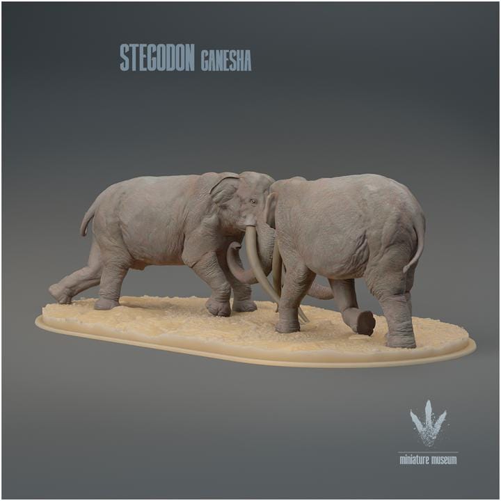 Stegodon ganesha : Fight - UNPAINTED 3D Figurine- Miniature Museum