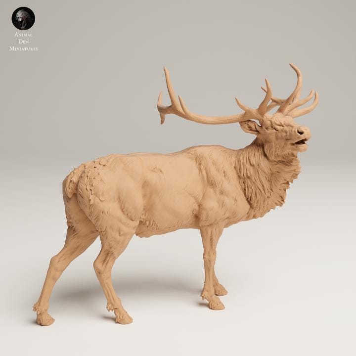 Rocky Mountain Elk Bugle - UNPAINTED 3D resin print/figure - Animal Den Miniatures