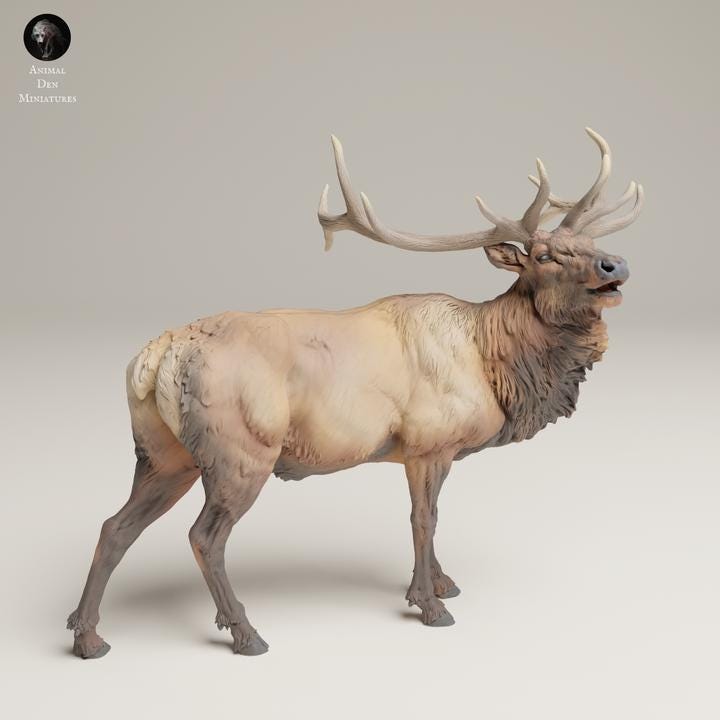 Rocky Mountain Elk Bugle - UNPAINTED 3D resin print/figure - Animal Den Miniatures