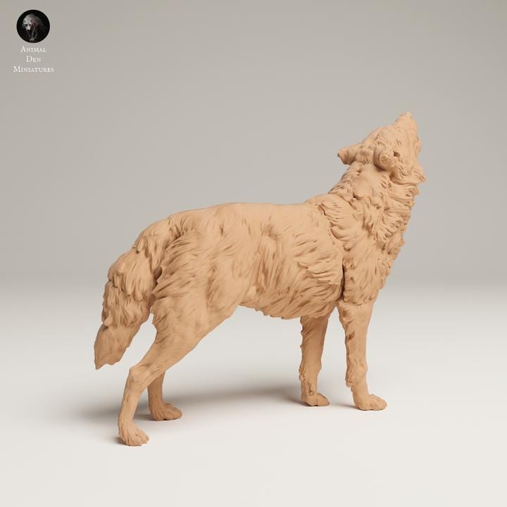 Grey Wolf Howl - UNPAINTED 3D resin print/figure - Animal Den Miniatures