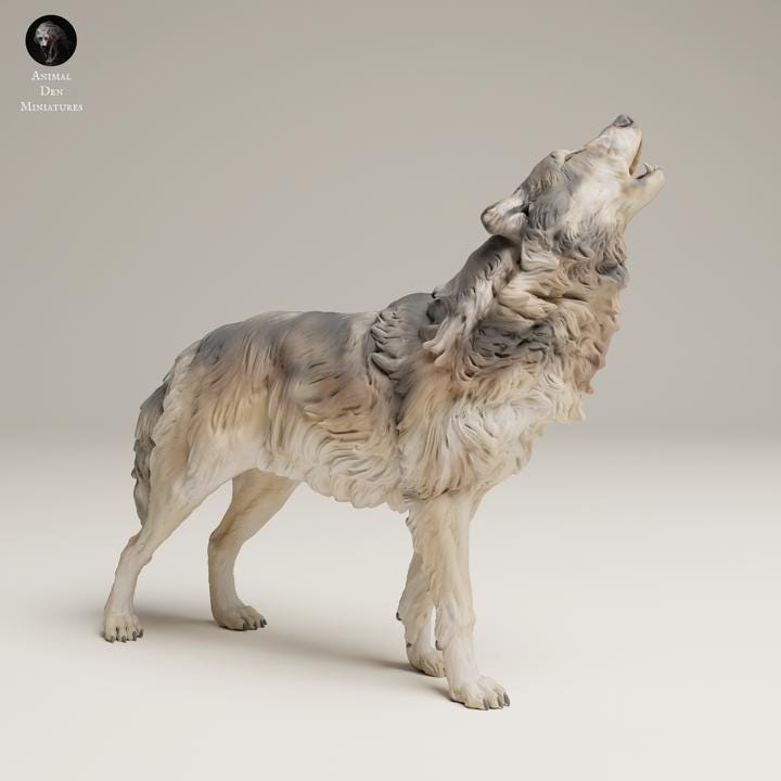 Grey Wolf Howl - UNPAINTED 3D resin print/figure - Animal Den Miniatures