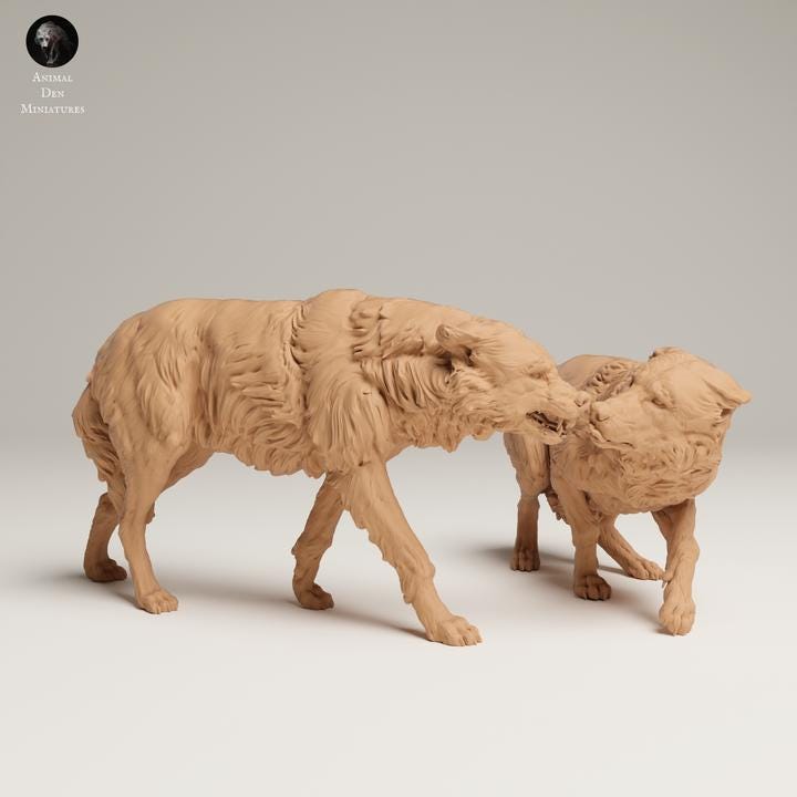 Grey Wolves Aggressive - UNPAINTED 3D resin print/figure - Animal Den Miniatures