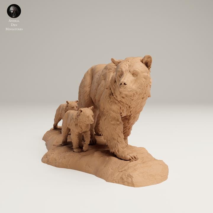 Grizzly Family - UNPAINTED 3D resin print/figure - Animal Den Miniatures