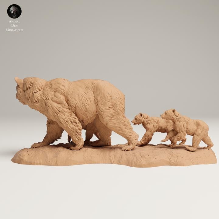 Grizzly Family - UNPAINTED 3D resin print/figure - Animal Den Miniatures