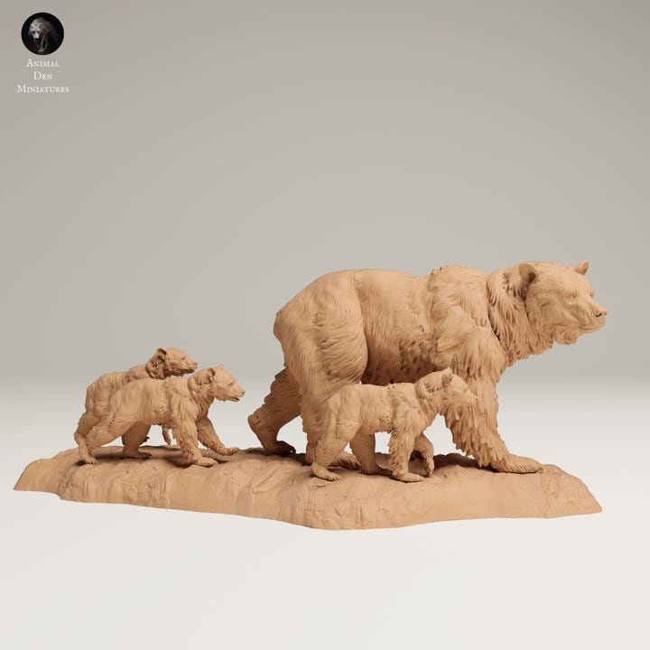 Grizzly Family - UNPAINTED 3D resin print/figure - Animal Den Miniatures