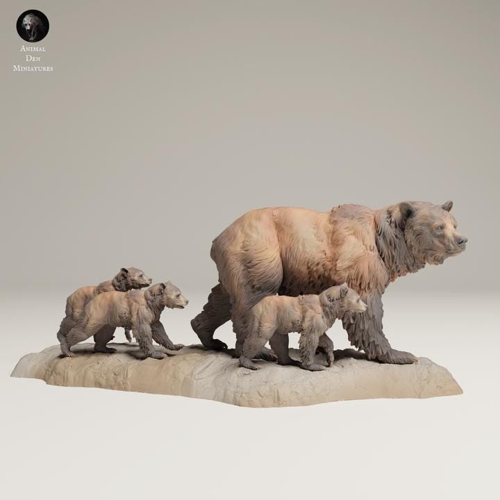 Grizzly Family - UNPAINTED 3D resin print/figure - Animal Den Miniatures