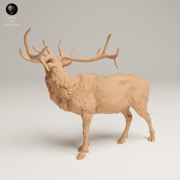 Rocky Mountain Elk Bugle - UNPAINTED 3D resin print/figure - Animal Den Miniatures