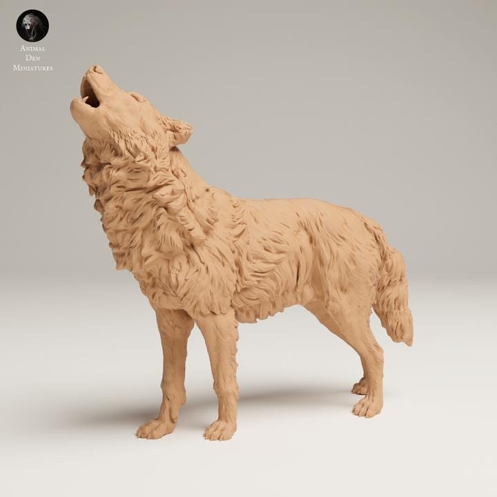 Grey Wolf Howl - UNPAINTED 3D resin print/figure - Animal Den Miniatures