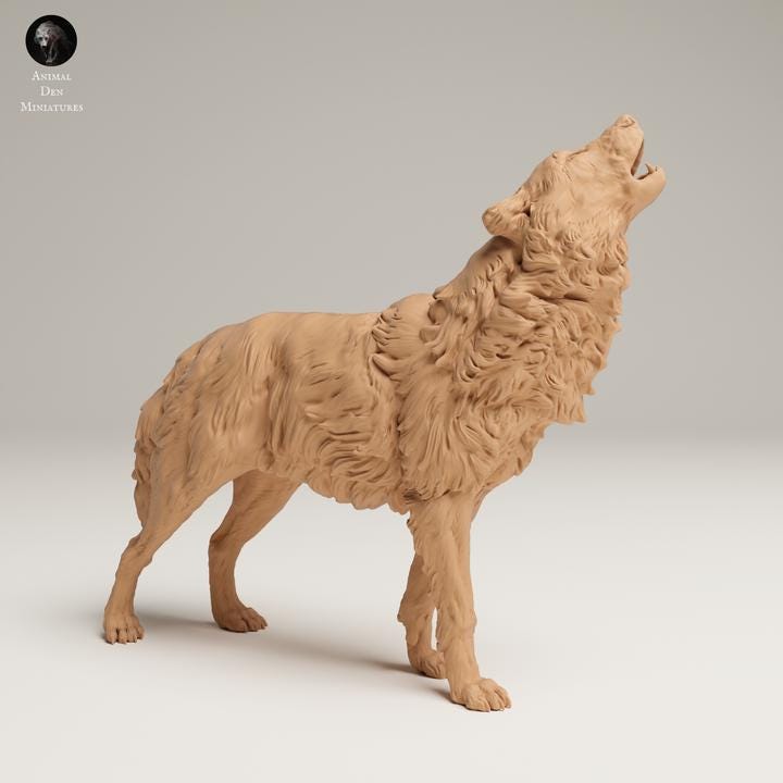 Grey Wolf Howl - UNPAINTED 3D resin print/figure - Animal Den Miniatures
