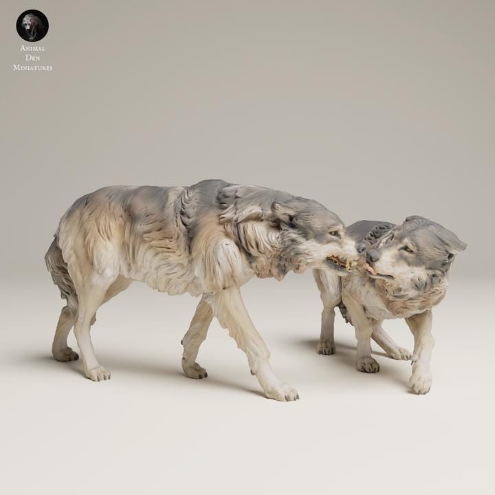 Grey Wolves Aggressive - UNPAINTED 3D resin print/figure - Animal Den Miniatures