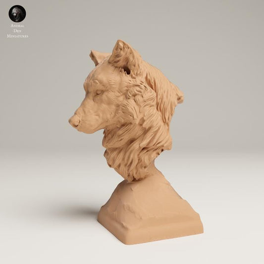 Grey Wolf Bust - 3D resin figure - Animal Den Miniatures