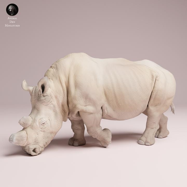 Northern White Rhino feeding - UNPAINTED 3D Figure - Animal Den Miniatures