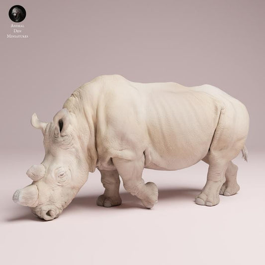 Northern White Rhino feeding - UNPAINTED 3D Figure - Animal Den Miniatures