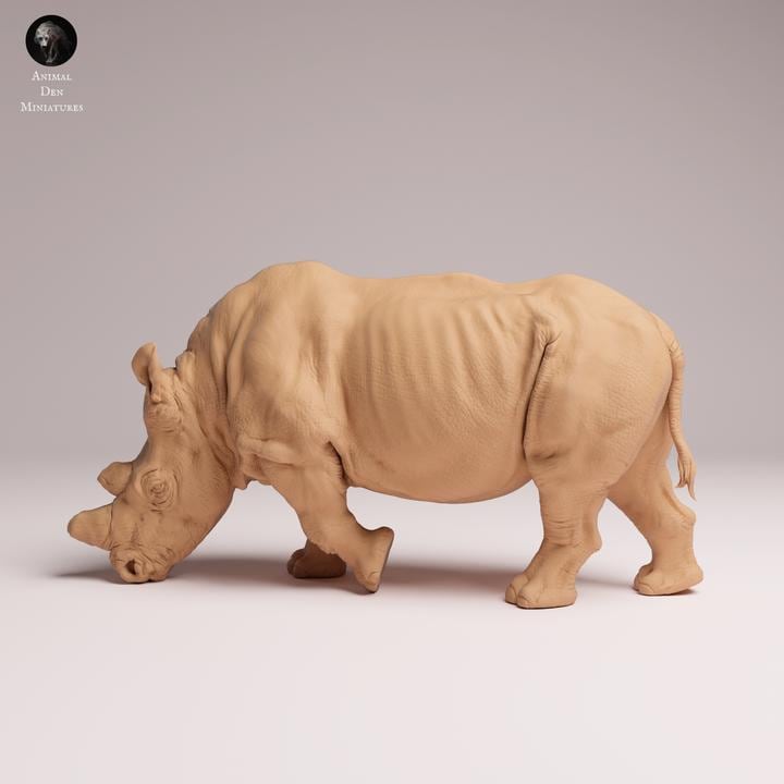 Northern White Rhino feeding - UNPAINTED 3D Figure - Animal Den Miniatures