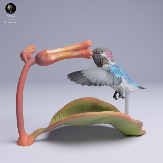 Bee Hummingbird and Flower - UNPAINTED 3D Resin Figure - Animal Den Miniatures