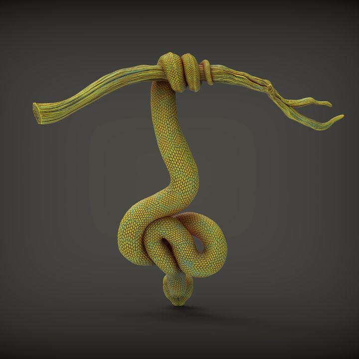 Green Tree Python- UNPAINTED 3D Resin Figure - Alexander3dart