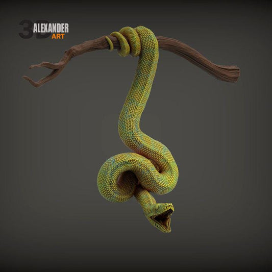 Green Tree Python- UNPAINTED 3D Resin Figure - Alexander3dart