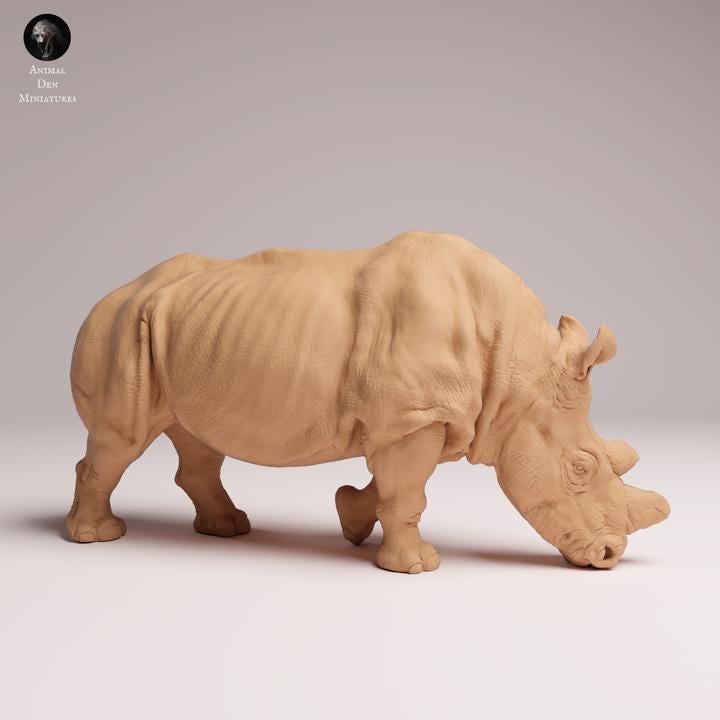Northern White Rhino feeding - UNPAINTED 3D Figure - Animal Den Miniatures