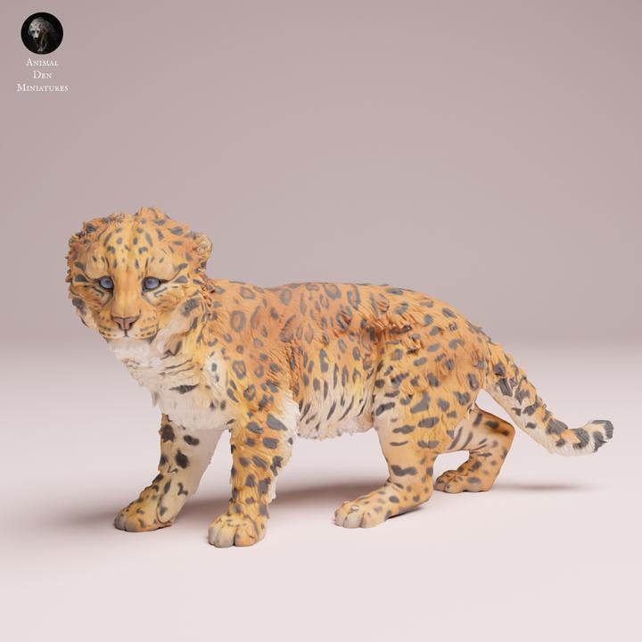 Amur Leopard Cub - UNPAINTED 3D Resin Figure - Animal Den Miniatures