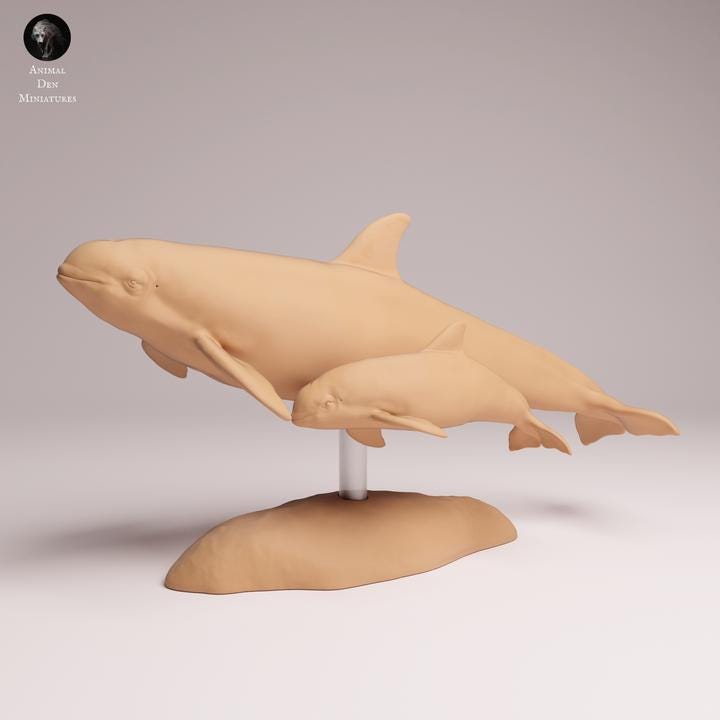 Vaquita Dolphin and calf - UNPAINTED 3D Resin Figure - Animal Den Miniatures