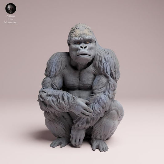 Eastern Lowland Gorilla sitting - Silverback - UNPAINTED 3D Resin Figure - Animal Den Miniatures