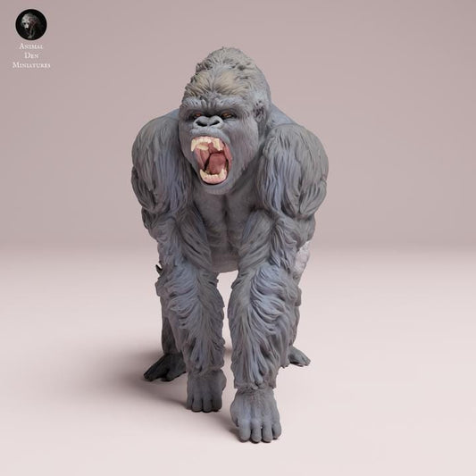 Eastern Lowland Gorilla Aggressive- Silverback - UNPAINTED 3D Resin Figure - Animal Den Miniatures