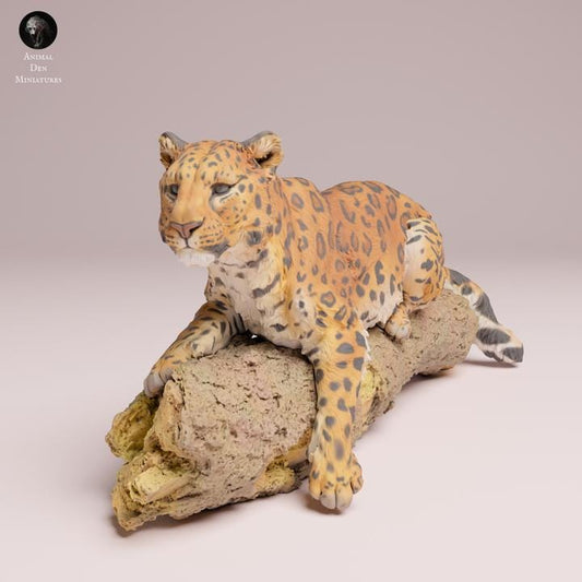 Amur Leopard on a Tree - UNPAINTED 3D Resin Figure - Animal Den Miniatures