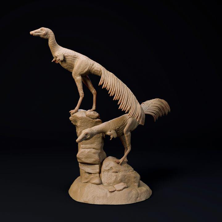 Mononykus pair - UNPAINTED 3D Resin Figure - Dino and Dog Miniatures