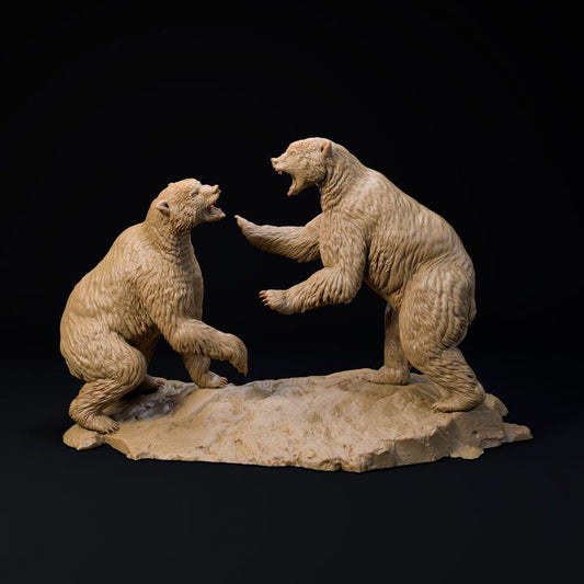Arctodus Simus Short faced bear fight - UNPAINTED 3D Resin Figure - Dino and Dog Miniatures
