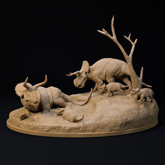 Nasutoceratops mud bath - UNPAINTED - Dino and Dog Miniatures