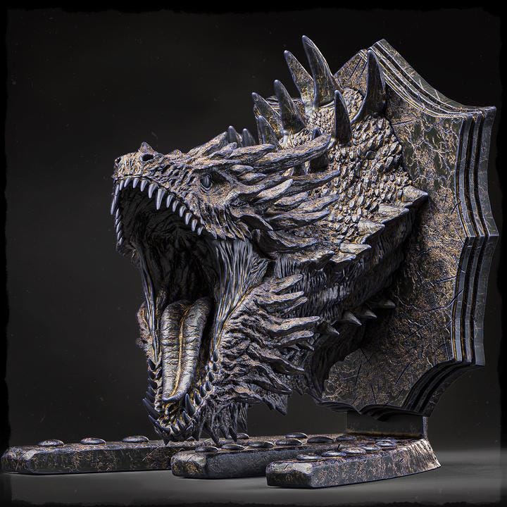 North American Elder Wyvern (Head Trophy) - UNPAINTED 3D Resin Figure - Evox Arts