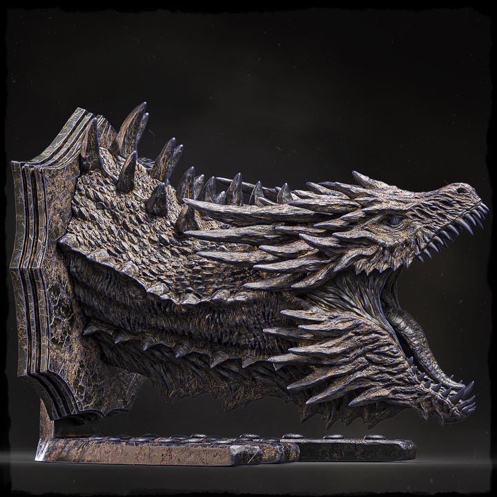 North American Elder Wyvern (Head Trophy) - UNPAINTED 3D Resin Figure - Evox Arts