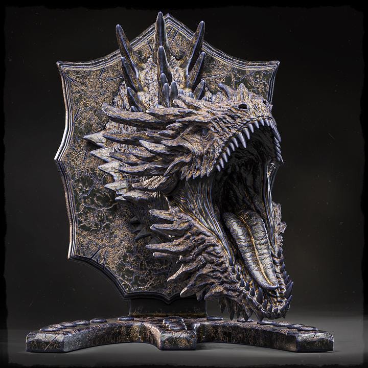 North American Elder Wyvern (Head Trophy) - UNPAINTED 3D Resin Figure - Evox Arts