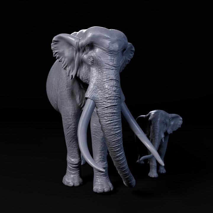 Palaeoloxodon mother and calf - UNPAINTED 3D Resin Figure - Dino and Dog Miniatures