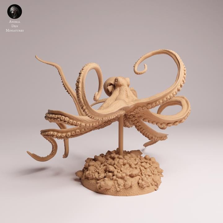 Day Octopus Swimming - UNPAINTED 3D Resin Figure - Animal Den Miniatures