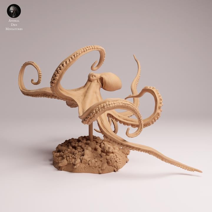 Day Octopus Swimming - UNPAINTED 3D Resin Figure - Animal Den Miniatures