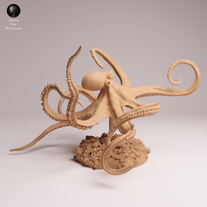 Day Octopus Swimming - UNPAINTED 3D Resin Figure - Animal Den Miniatures