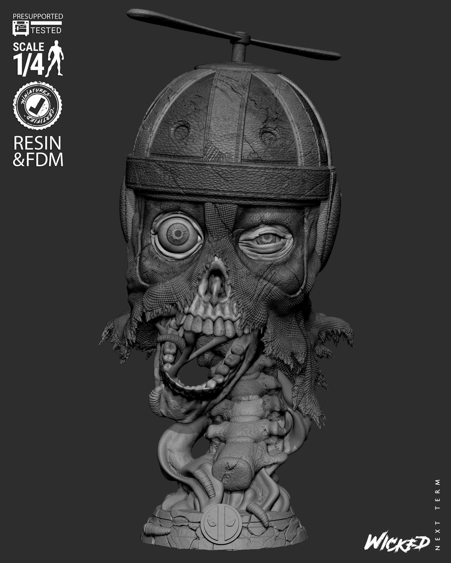 Zombie Deadpool Bust - UNPAINTED FAN ART - Wicked 3D Models