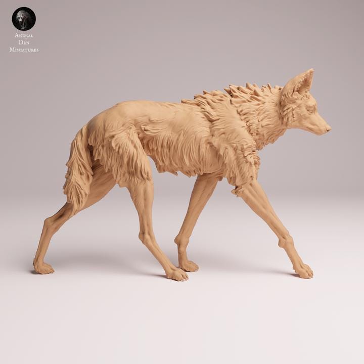 Maned Wolf Walking - UNPAINTED 3D Resin Print - Animal Den Miniatures