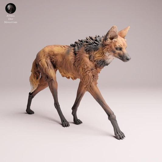 Maned Wolf Walking - UNPAINTED 3D Resin Print - Animal Den Miniatures