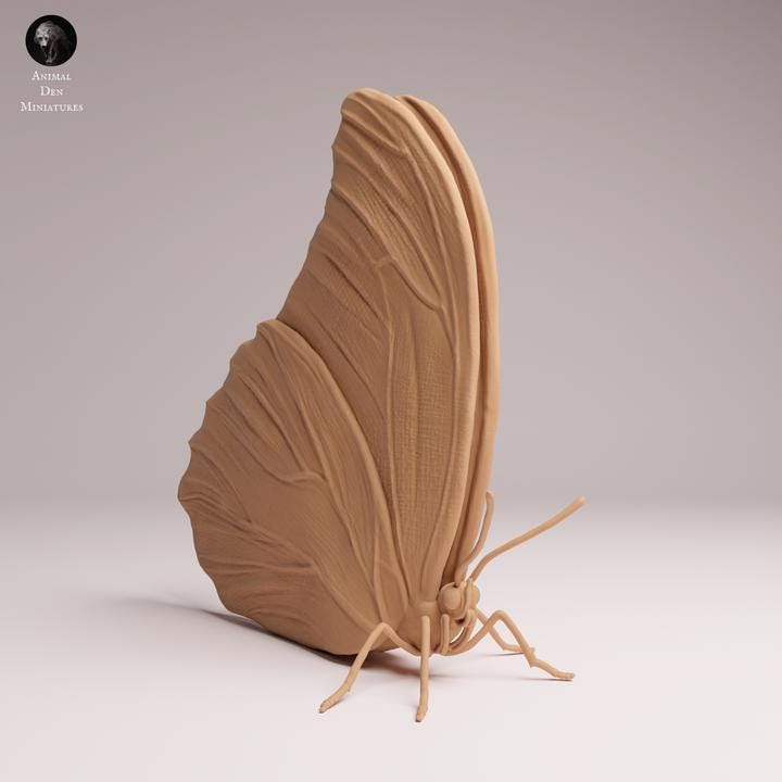 Blue Morpho Butterfly closed wings - UNPAINTED 3D Resin Print - Animal Den Miniatures